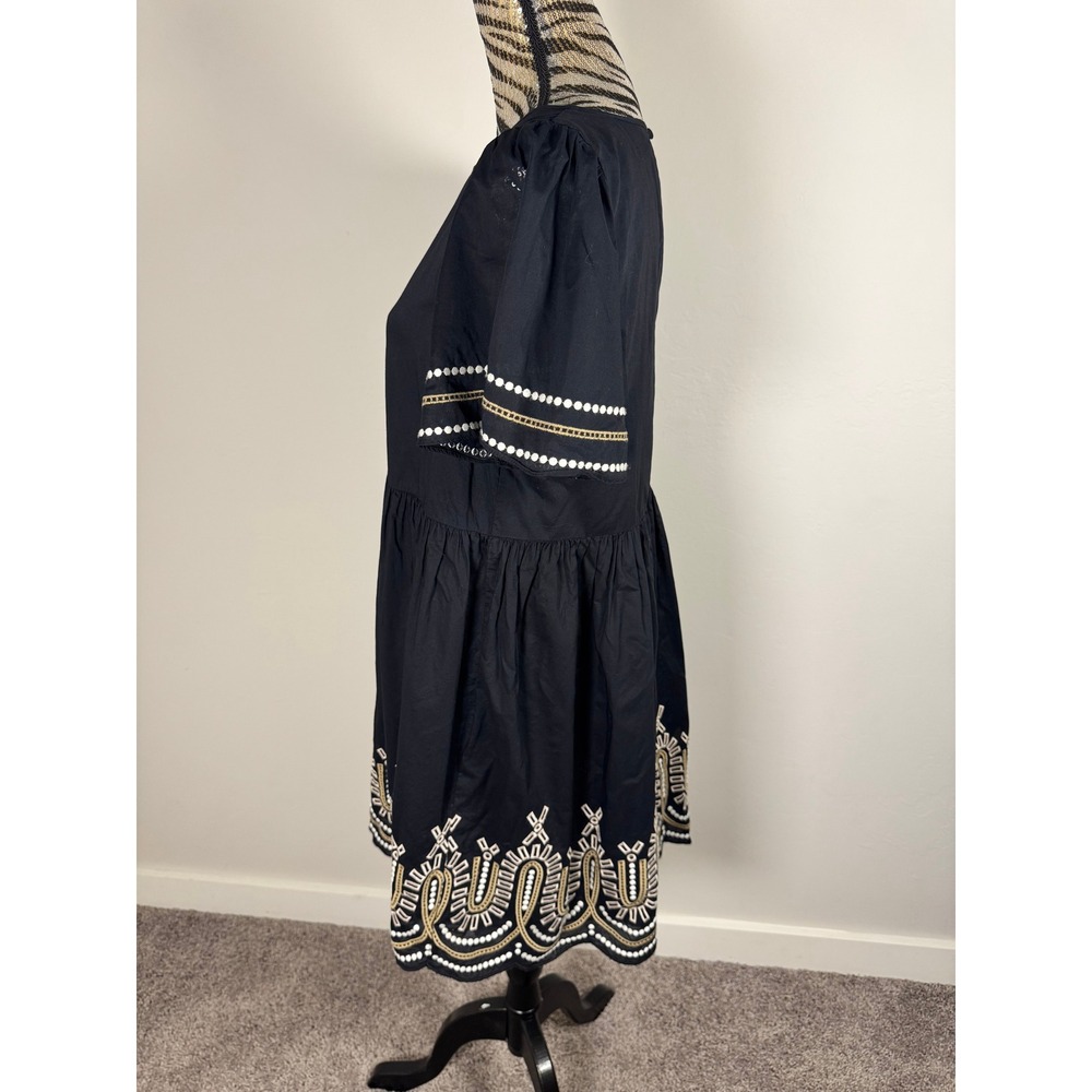 Madewell Black Embroidered Short Sleeve Bohemian Dress Women's Size M - Picture 2 of 10